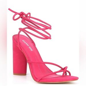 Gianni Bini Frayya Suede Strappy Ankle Wrap Toe Loop Sandals, Magenta